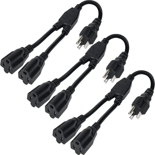 Vista 8 de Elecan Cable de Extensión de Alimentación Divisor en Y de 3 Clavijas 2 Pies/Paquete de 2, Enchufe Plano Angulado de 45 Grados Salida de 1 a 2 Vías