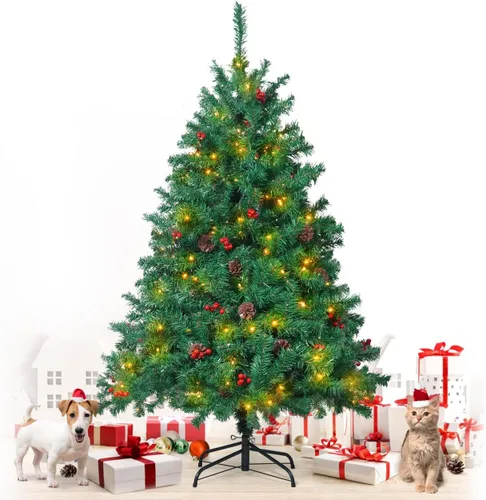 Vista 14 de Fencer Wire Árbol de Navidad artificial preiluminado de alta calidad de 6 pies con 800 puntas de ramas prearticuladas y soporte plegable, 250 luces