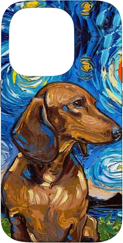 Vista 17 de Aja - Carcasa para iPhone 17 de pelo corto marrón con diseño de perro de noche estrellada Doxie