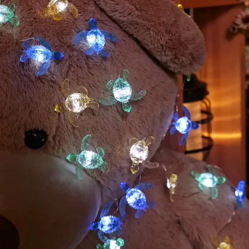 Vista 5 de Guirnalda de luces de tortuga marina de 10 pies, 30 LED, guirnalda de luces de tortuga USB o funciona con pilas con control remoto, luces