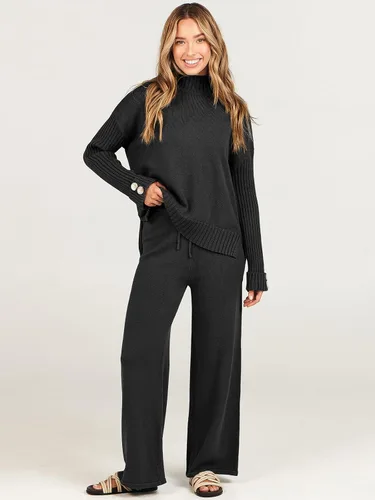 Vista 8 de ANRABESS Conjunto de 2 piezas para mujer, suéter de punto de manga larga, pantalón de pierna ancha, ropa de descanso, moda 2025
