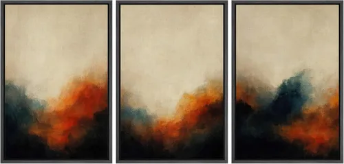 Vista 259 de SIGNFORD - Set de obras de arte en lienzo enmarcado para pared, ilustraciones abstractas de neblina del desierto en tonos neutros beige y marrón