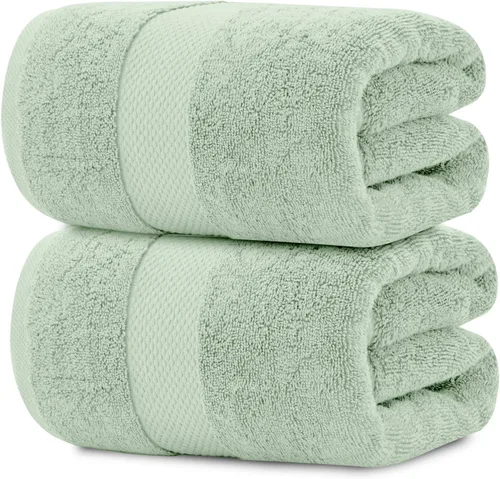 Vista 2 de White Classic 2 toallas de baño verde claro de 35 x 70 pulgadas, 6 toallas de mano de 16 x 30 pulgadas y 2 tapetes de baño de 22 x 34 pulgadas