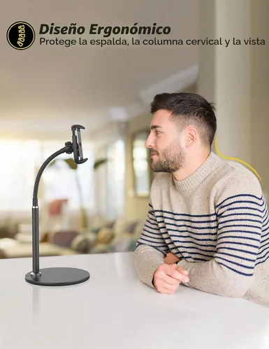 Vista 6 de Soporte para teléfono celular, altura y ángulo ajustables, soporte de cuello de cisne para escritorio con brazo flexible, soporte universal