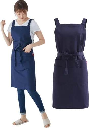 Vista 15 de Jeelow Delantal de cocina de algodón o sarga de algodón para hombres y mujeres, ajustable con bolsillos ajustables