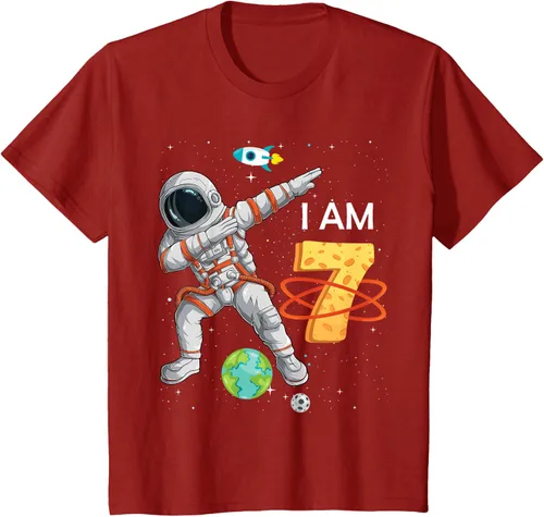 Vista 8 de Camiseta de cumpleaños para niños de 7 años de edad, astronauta Space 7th B-Day Negro