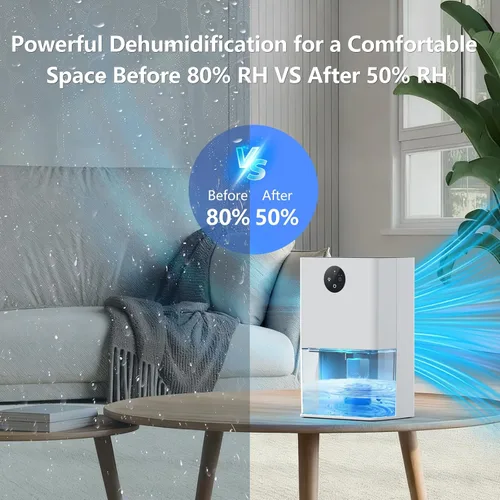 Vista 4 de Deshumidificador, deshumidificadores pequeños de 50 onzas para habitación del hogar, silencioso con apagado automático, deshumidificadores