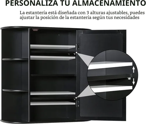 Vista 7 de Iwell Botiquín de baño con espejo, gabinete de pared con 2 estantes ajustables y 6 estantes abiertos, armario de baño montado en la pared, gabinete