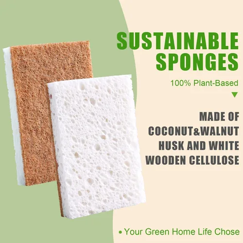 Vista 2 de PANYEE Esponja de cocina natural biodegradable, esponjas ecológicas para platos,Esponja de celulosa compostable con limpiador sostenible de nuez