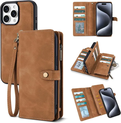 Vista 85 de TwoHead Funda tipo cartera para iPhone 12 Pro Max con tarjetero, funda magnética desmontable para teléfono 12 Pro Max, piel sintética, a prueba