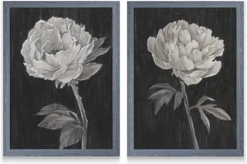 Vista 66 de Renditions Gallery- Lienzo enmarcado con flores blancas y negras Flores blancas y negras 1 juego/marco negro