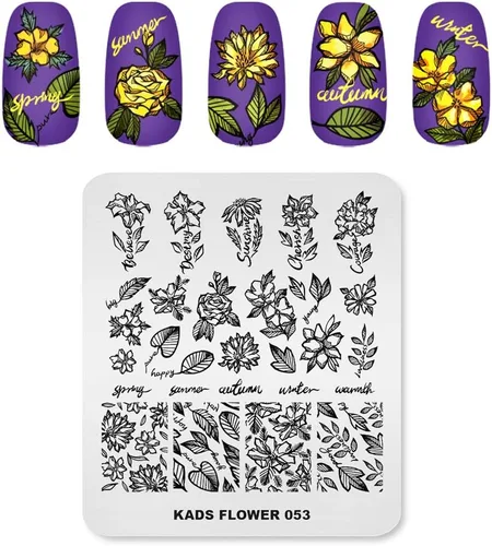Vista 6 de KADS Plato de estampado de uñas Plantilla de flores Placas de diseño de imagen para decoración de uñas y arte de uñas DIY (FL037)
