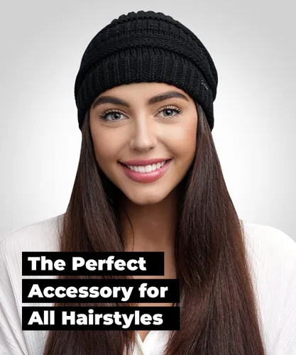 Vista 3 de Gorro de punto grueso para mujer, suave, cálido, elástico, a la moda, elegante gorro de punto trenzado Skully para otoño e invierno