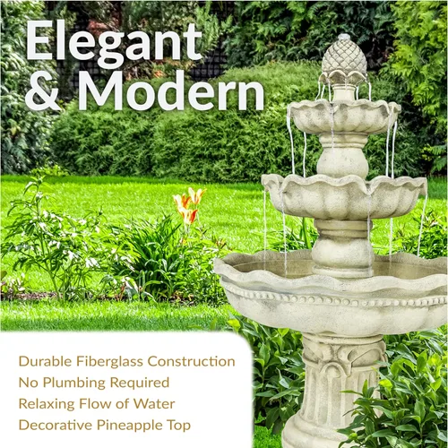 Vista 3 de Sunnydaze - Fuente de agua de 3 niveles de 51 pulgadas, fuente eléctrica para exteriores con parte superior de piña, función de agua para patio al