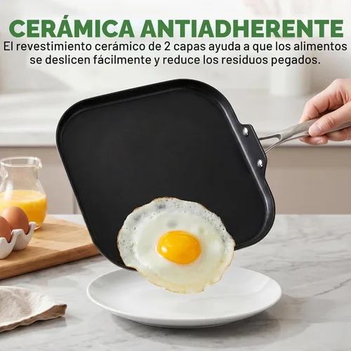 Vista 4 de NutriChef 11-Inch Griddle Pan Ceramic Non-stick with Induction Base Black
