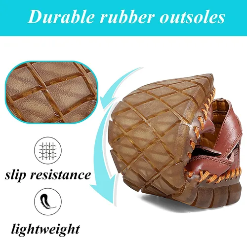 Vista 3 de Qiucdzi Sandalias deportivas para hombre, transpirables, para exteriores, zapatos de pescador ajustables de cuero cerrado, sandalias para playa
