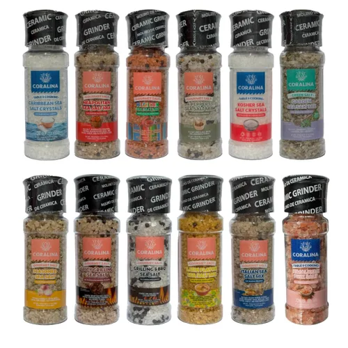 Vista 5 de Coralina Cristales de sal marina del Caribe con molinillo - Grueso y crujiente - Evaporado solar - Mejora el ensalado, carnes, mariscos y cócteles