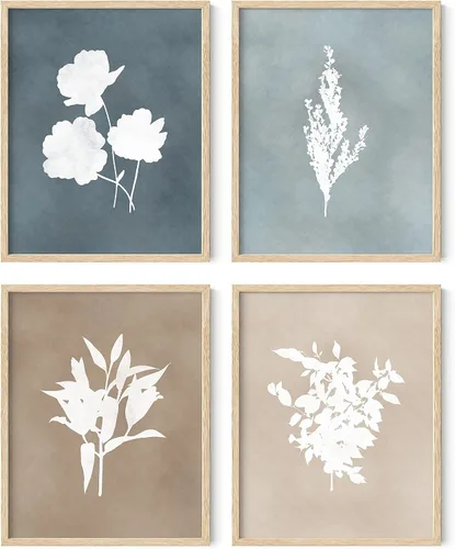 Vista 53 de HAUS AND HUES Arte de pared floral gris, juego de 4 pósteres de plantas para pared vintage, impresiones botánicas, cuadros de flores en blanco