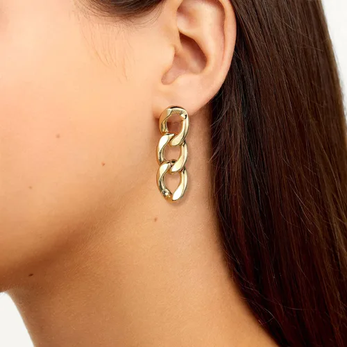 Vista 3 de BUREI Aretes colgantes de oro de 18 quilates con cadena simétrica para mujeres y niñas