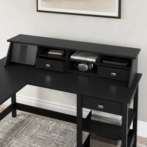 Vista 2 de Bush Furniture Broadview - Organizador de escritorio en negro clásico Almacenamiento para el espacio de trabajo de oficina en casa