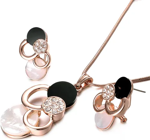 Vista 3 de Yoursfs White and Black Shell Pendant Necklace and Earrings Sets for Women 18K Rose Gold Plated Fashion Costume Jewellery Set for Wedding Dinner