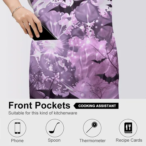Vista 5 de MUSM Purple Moon Apron，Classic Vintage Funny with Pockets Aprons,Adjustable Bib Waterdrop Resistant for Kitchen Cooking Restaurant BBQ Painting