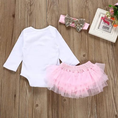 Vista 3 de Conjunto de disfraz de unicornio para bebé niña con diseño de primer cumpleaños + tutú, falda de princesa, lazo, diadema