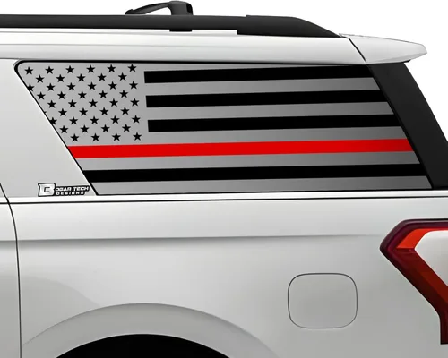 Vista 12 de BOGAR TECH DESIGNS Calcomanía de vinilo precortada con bandera estadounidense para ventana de un cuarto compatible con Ford Expedition MAX Negro