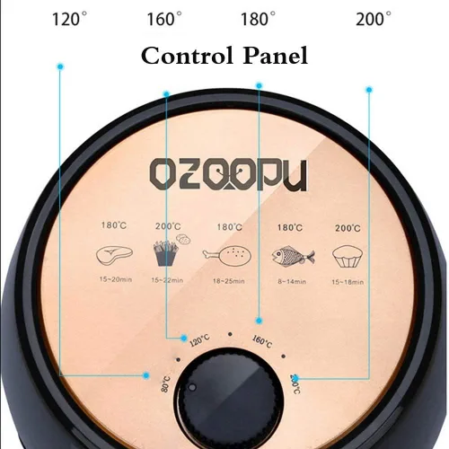 Vista 5 de Freidora de aire sin aceite, horno tostador eléctrico de pollo profundo para pizza, 4.2 cuartos de galón, 1350 W caliente, control de perilla con 5