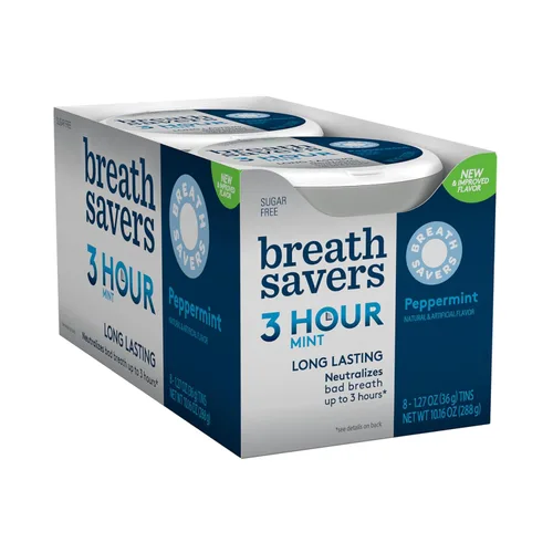 Vista 3 de BREATH SAVERS Latas de mentas sin azúcar con sabor a menta, 1.27 oz (8 unidades)