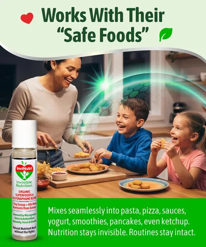 Vista 5 de InviNutri Superalimento en polvo para comedores sensoriales y quisquillosos. Una cucharada diminuta - 40 veces rica en nutrientes, 30 mg