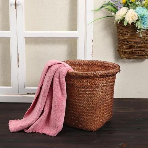 Vista 4 de FOMIYES Papelera tejida con pajilla, de mimbre, para el hogar, oficina, dormitorio, 9.4 pulgadas