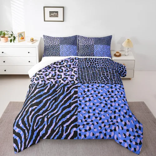 Vista 15 de Juego de ropa de cama individual de piel de cebra, guepardo y leopardo, para niños y adultos, juego de edredón de piel de animales salvajes