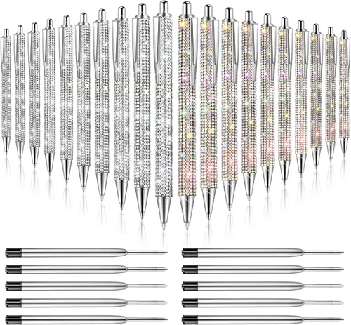 Vista 11 de 20 piezas de bolígrafos con strass, bolígrafos de metal brillante con diamantes, bolígrafos de cristal brillante a granel, bolígrafos retráctiles