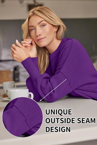 Vista 217 de Lillusory - Suéter extragrande con mangas de murciélago y cuello redondo para mujer, prenda moderna de otoño de tejido de punto sin botones