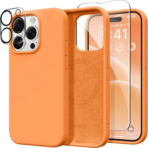 Vista 211 de GONEZ Funda magnética para iPhone 14, compatible con Magsafe, con protector de pantalla + protector de cámara, forro de microfibra antiarañazos