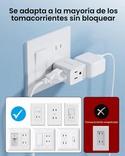Vista 4 de TROND Adaptador de salida de 2 clavijas a 3 clavijas, extensor de salida de pared de múltiples enchufes, divisor de enchufe de 3 vías, expansor
