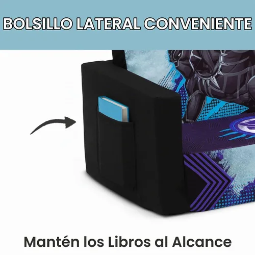 Vista 5 de Delta Children Marvel Black Panther Cozee - Sofá abatible con espuma viscoelástica, sofá convertible 2 en 1 a tumbona, color negro