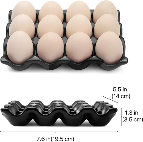 Vista 7 de Flexzion Bandeja de Cerámica para 12 Huevos - Portahuevos de Porcelana para Docena Completa Contenedor Organizador de Almacenamiento Soporte