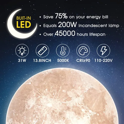 Vista 2 de Lámpara de Techo Empotrada Estilo Luna de 31W 13.8 pulgadas 5000K, Luces de Techo LED Modernas, Lámpara de Techo Blanco Luz de Día para Dormitorio