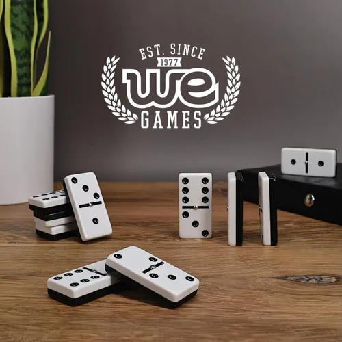 Vista 2 de WE Games Dominó doble de 6 tonos en blanco y negro con spinners, tamaño ideal, estuche de estilo vintage, juegos de mesa familiares y adultos