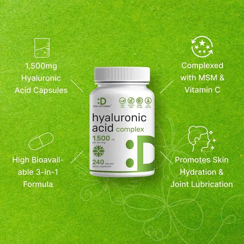 Vista 4 de DEAL SUPPLEMENT Complejo de ácido hialurónico 1,500 mg - 240 cápsulas, con MSM y vitamina C