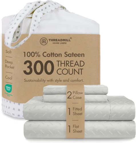 Vista 39 de Threadmill Juego de sábanas de algodón Twin Sábanas 100% algodón para cama tamaño Twin Juego de sábanas de satén jacquard damasco con bolsillo