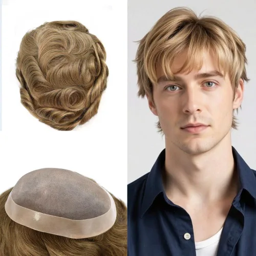 Vista 93 de Mens Toupee Hair Piece Real Human Hair Fine Mono Toupee para hombres Sistema de reemplazo de cabello para hombre Postizo Protesis Capilar Para