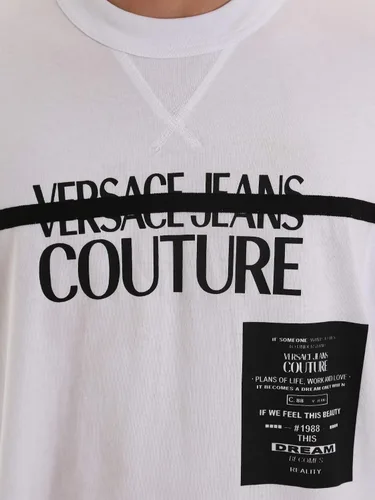 Vista 4 de Versace Jeans Couture Camiseta de algodón de manga corta con logotipo de tripulación y oro negro