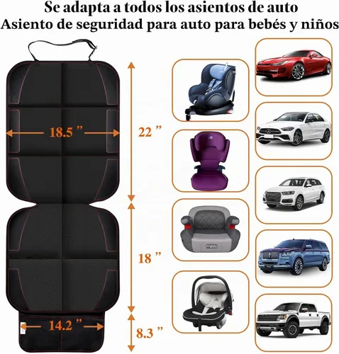 Vista 2 de Protector de asiento de automóvil con respaldo acolchado de goma antideslizante, acolchado impermeable más grueso para asientos infantiles, sin