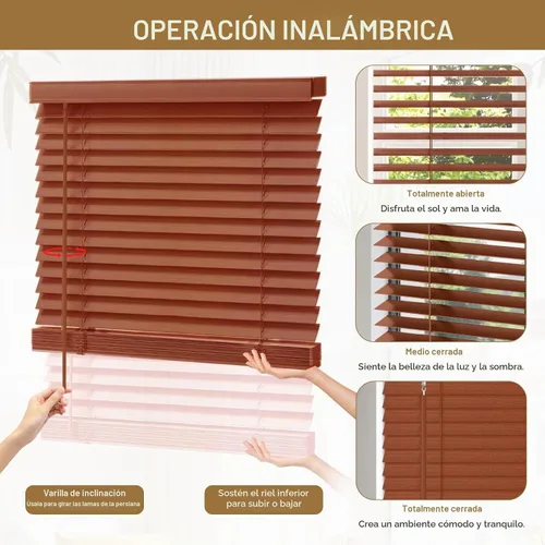Vista 2 de Persianas de madera real de 2 pulgadas para ventanas de interior, persianas venecianas opacas de madera maciza, tamaño personalizado, color cereza