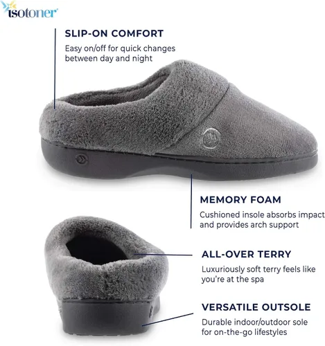 Vista 4 de isotoner Pantuflas de rizo con capucha para mujer con espuma viscoelástica suave, soporte de arco cómodo y suela para interiores y exteriores