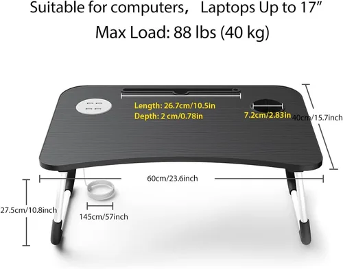 Vista 8 de Elekin - Mesa de cama plegable para computadora portátil, con cajón de almacenamiento/soporte para tazas, escritorio plegable multifunción