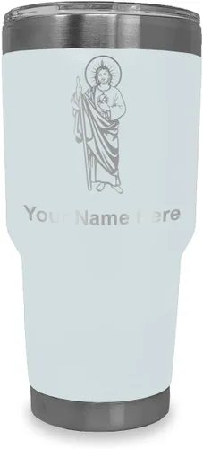 Vista 10 de LaserGram Vaso aislado al vacío de 20 onzas, Saint Jude, grabado personalizado incluido (negro)